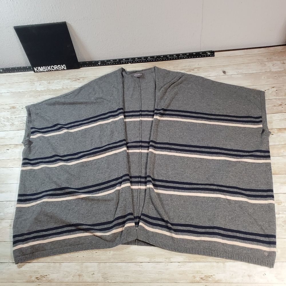 Eddie Bauer Sleeveless Open Kimono Sweater Vest Poncho Shrug‎ Grey Blue Small